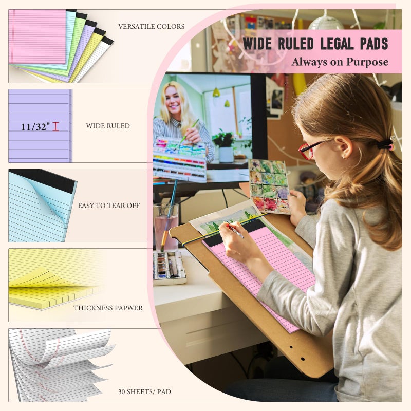 PINJINGPRO 36 Pack Legal Pads 8.5 x 11, Note Pads 8.5 x 11, Wide Ruled Colored Legal Pads, Multicolor Notepads 8.5 x 11 with Sturdy White Back, 30 Sheet/Notepad, Writing Pad for School, Home, Office - Image 3
